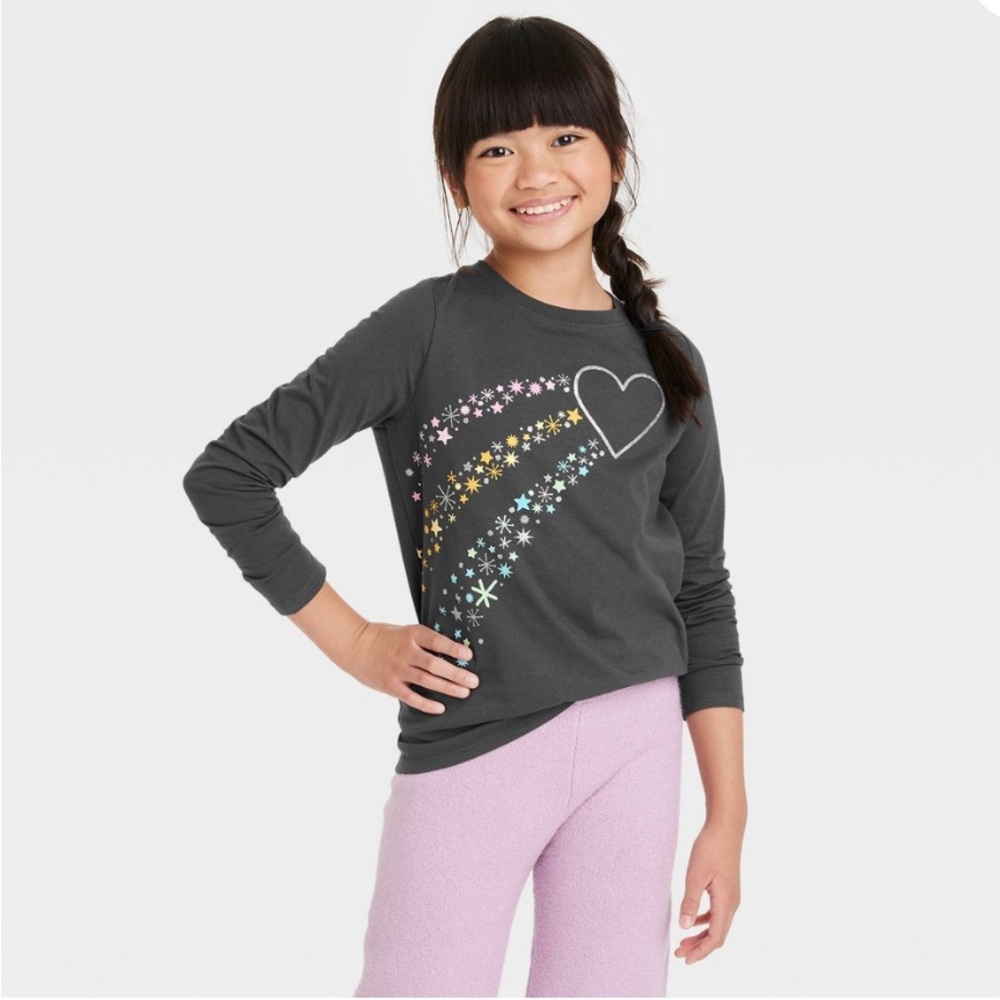 Cat & Jack Charcoal Gray Heart Long Sleeve Tee